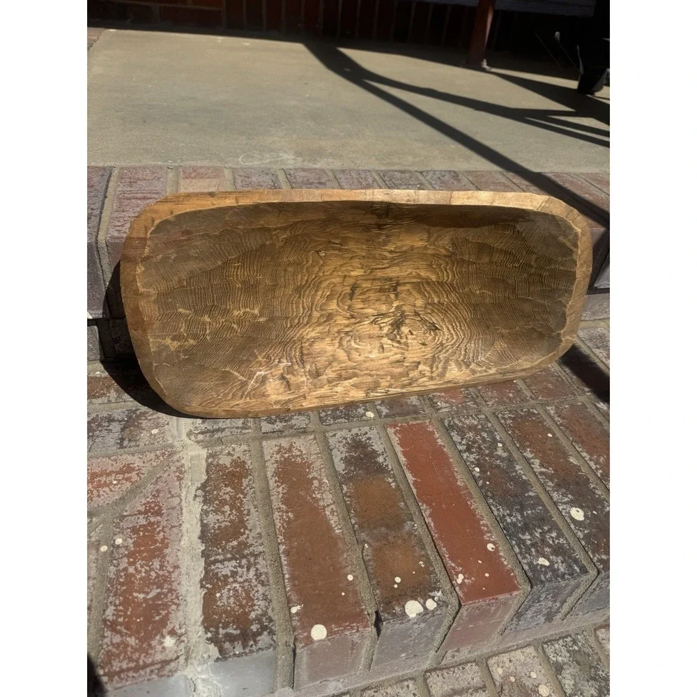 Carved Wooden Dough Bowl Primitive Wood Trencher Tray Rustic Home Decor 18